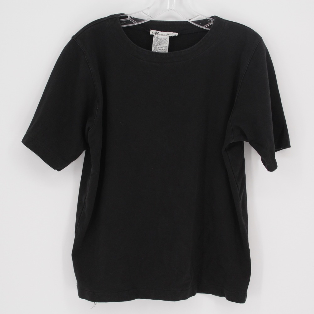 Vintage Marie Diamond Women's Black Minimalist T-Shirt Made in Hong Kong Size XS